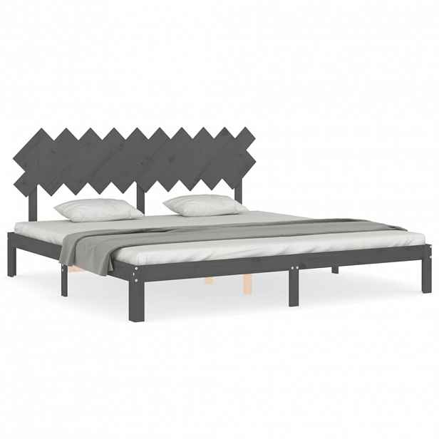 vidaXL Rám postele s čelem šedý 200 x 200 cm masivní dřevo