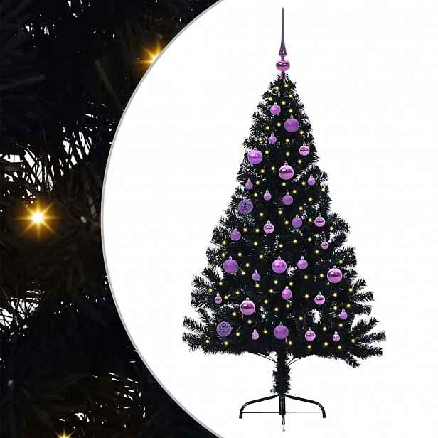 vidaXL Umělý osvětlený vánoční stromeček Černá 150 cm PVC