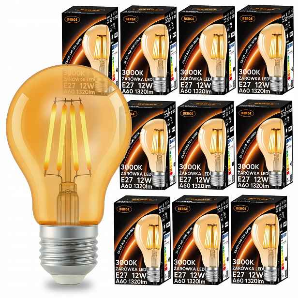 Led žárovka E27 12W 100W 1320lm 3000K Teplá filamentová Amber sada 10x