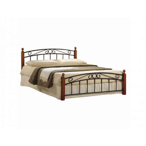 Manželská postel DOLORES 160x200, dřevo třešeň/černý kov