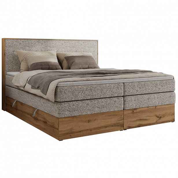 MKS POSTEL BOXSPRING WOOD CLASSIC KING 180/200 - Béžová Strukturovaná látka - H3