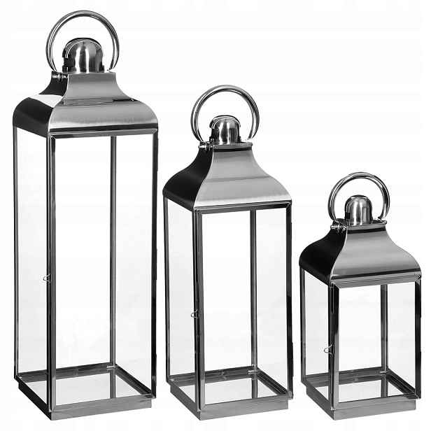 Dekorativní Lampion Inox Sada 3 Kusů 17X17X37.5 20X20X58 24X24X77.5 CM