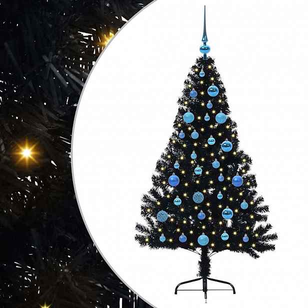 vidaXL Umělý osvětlený vánoční stromeček Černá 150 cm PVC