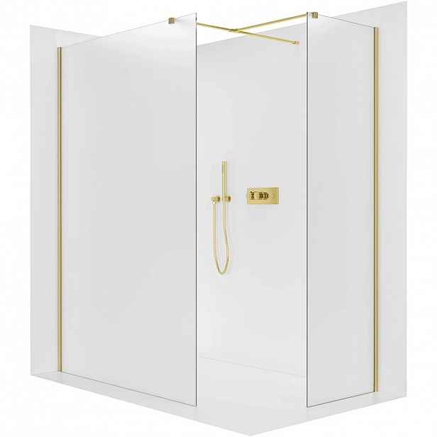 Sprchová zástěna Walk-in Onyx T L/P - 8 mm - hranatá vzpěra - zlatá, mléčné sklo - 90x90x200 cm