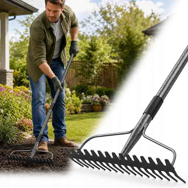 Zahradní Hrábě s obloukem 17 zubů 124 cm s rukojetí Z Nerezové Oceli