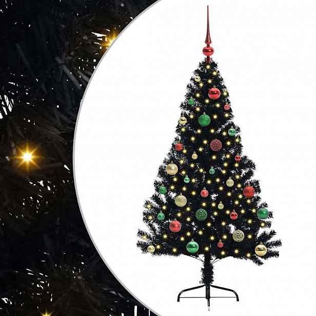 vidaXL Umělý osvětlený vánoční stromeček Černá 150 cm PVC