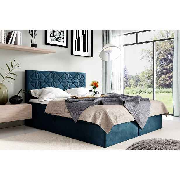 Manželská postel KVETA - 160x220, modrá + topper ZDARMA