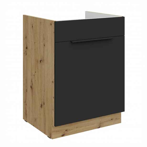 Spodní skříňka pod dřez Aria 60 ZL 1S BB - Premium Box Barva korpusu: Dub artisan, Barva dvířek: BL - Black AFM