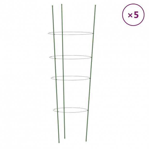 vidaXL Opory pro zahradní rostliny se 4 kroužky 5 ks zelené 90 cm ocel