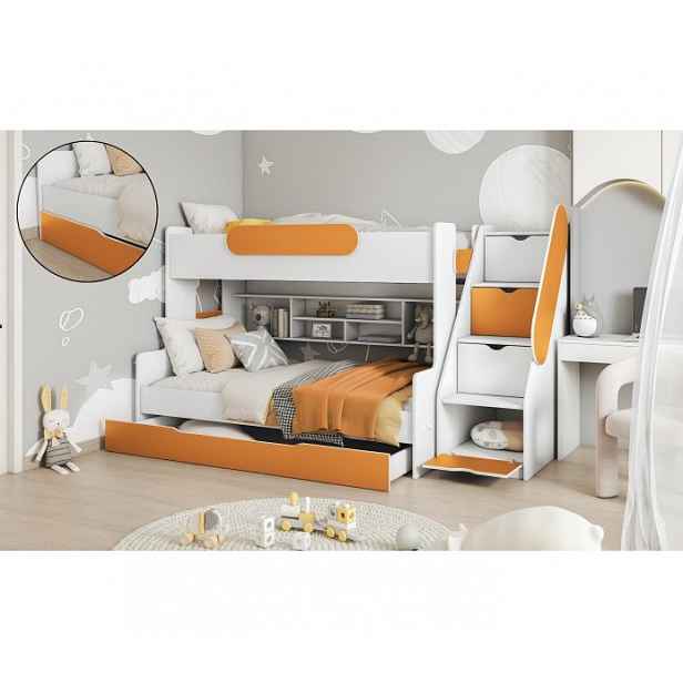 Dvoupatrová multifunkční postel 90/120x200 OLA - bílá / oranžová