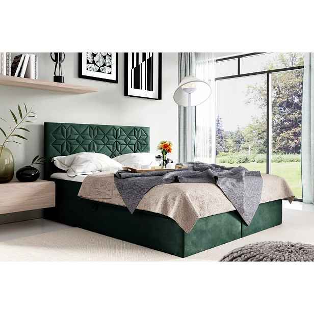 Manželská postel KVETA - 160x220, zelená + topper ZDARMA