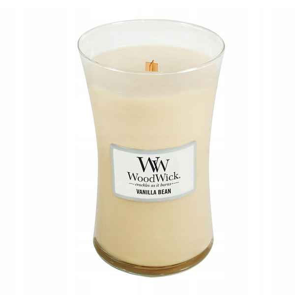 Vonná svíčka sójová Vanilla Bean WoodWick Velká 610 g Dřevěný knot