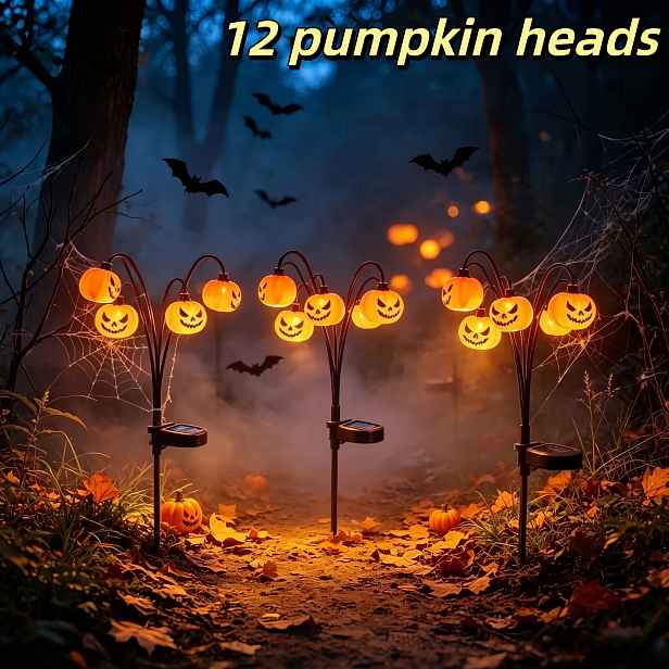 TEMU 6/12 ks Dýňové hlavy, venkovní solární dýňové zemní kolíky, halloweenské IP44 chráněné zemní vložky, 2 režimy, vhodné pro osvětlení dvora a ,