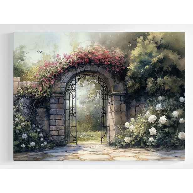 Plakát Krajina Tajemná Zahrada Brána Furtka Květiny 100x75