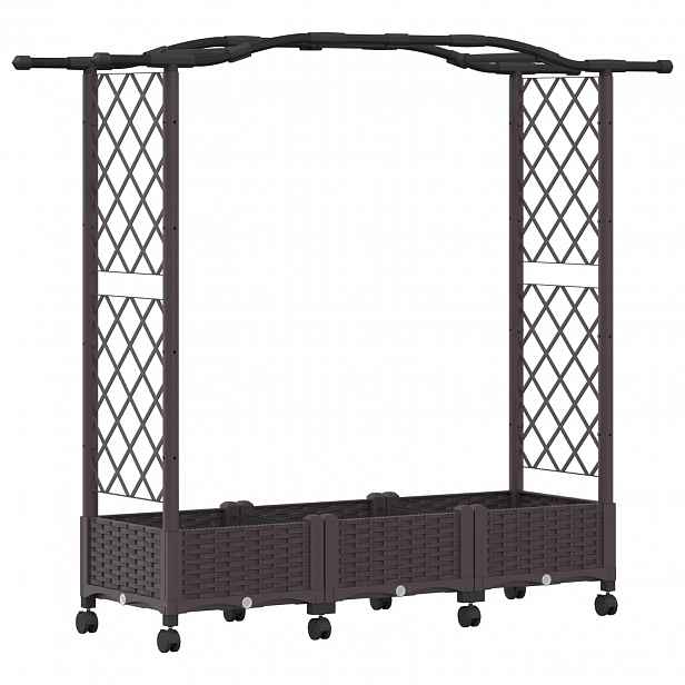 vidaXL Vyvýšený záhon s treláží a kolečky Hnědá 169 x 40 x 129 cm PP