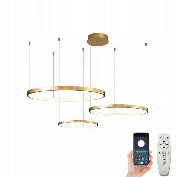 Závěsná Lampa Kroužky Zlatá 80 60 40 S Bluetooth Aplikací A Pamětí