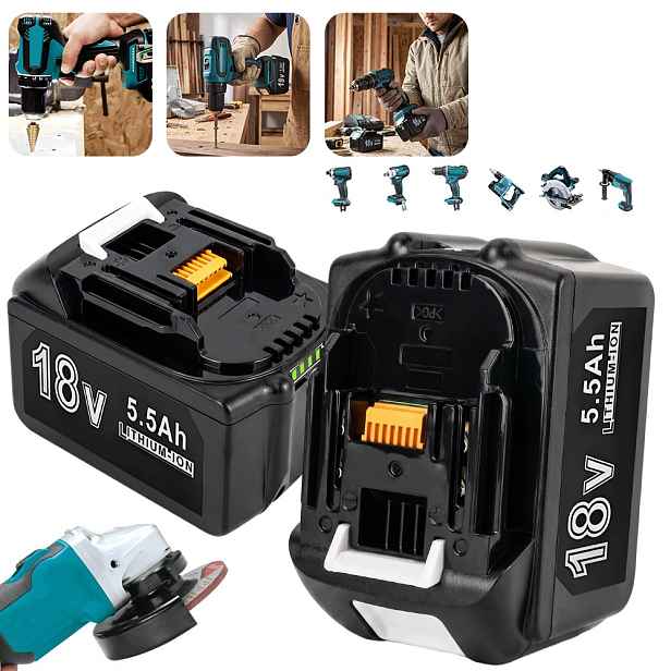 18V 5500Mah Náhradní baterie pro domácí práce, sada 2 Kusů, černá