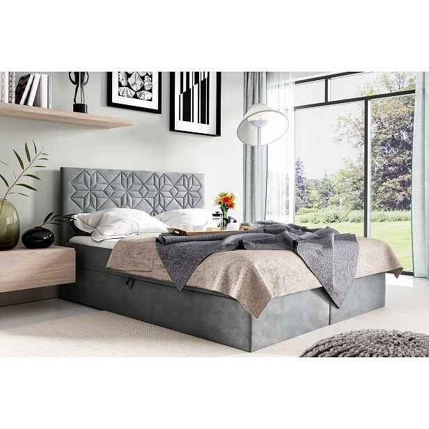 Manželská postel KVETA - 160x220, šedá + topper ZDARMA