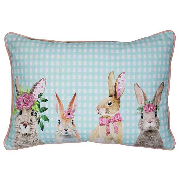 Modrý károvaný polštář s králíčky Rabbio - 45*15*35cm Mars & More