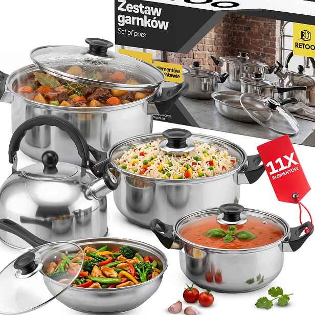 Komplet Kuchyňských Hrnců 11 El. Plyn/indukce Konvice Pánev Poklice