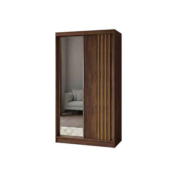 MASSENO ŠATNÍ SKŘÍŇ S POSUVNÝMI DVEŘMI NELVIA, 120/216/61 cm moderní 2dveřová se zrcadlem, dekor ořech