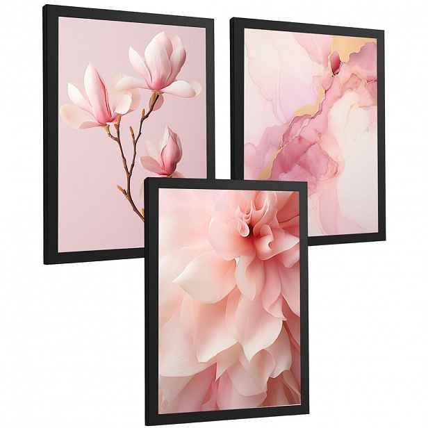 Nacnic PLAKAT Sada 3 Fuchsia Pink A3 Černý rám
