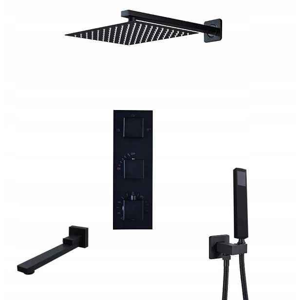 Podomítkový Set Termostat Vývod Černý Mat Deszcwonica 20 CM
