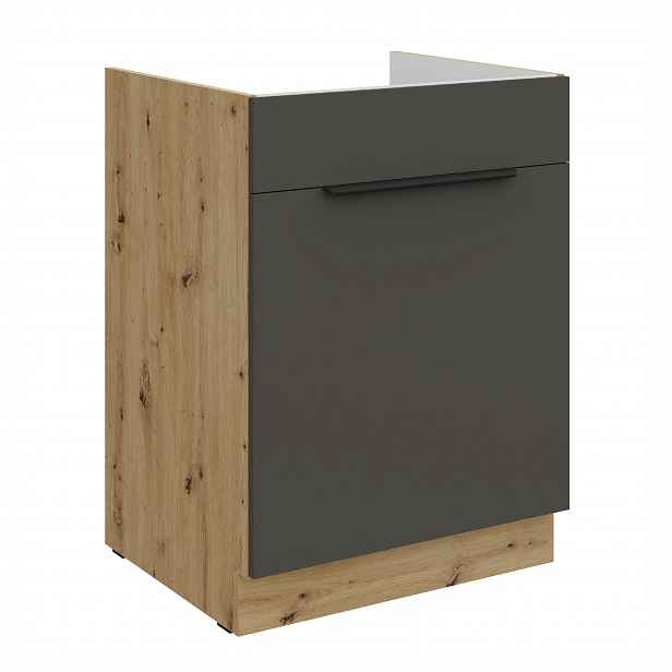 Spodní skříňka pod dřez Aria 60 ZL 1S BB - Premium Box Barva korpusu: Dub artisan, Barva dvířek: GR - Graphite AFM