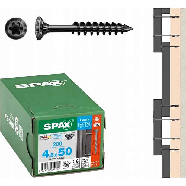 Fasádní šroub nerezová ocel Spax A2 Blax 4,5 x 50 mm 200 ks
