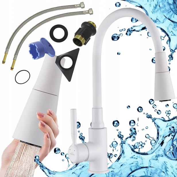 Invena Pogo Plus Kuchyňská baterie Dřezová baterie flexibilní bílá