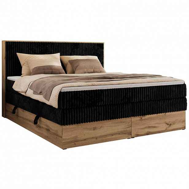 MKS POSTEL BOXSPRING WOOD CLASSIC KING 160/200 - Černá Manšestr - H3