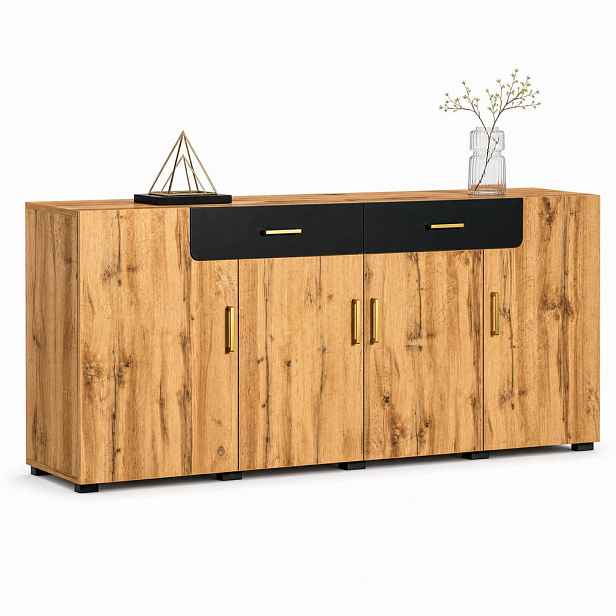 STILVORA KUCHYŇSKÁ SKŘÍŇ hnědá se 4 dvířky a 2 zásuvkami, do kuchyně a obývacího pokoje, 208×39,5×80 cm