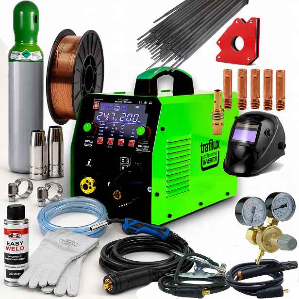 Svařovací stroj Trafimig Pocket 200 Synergie Mig/mag Mma Tig Lift Flux Set 1