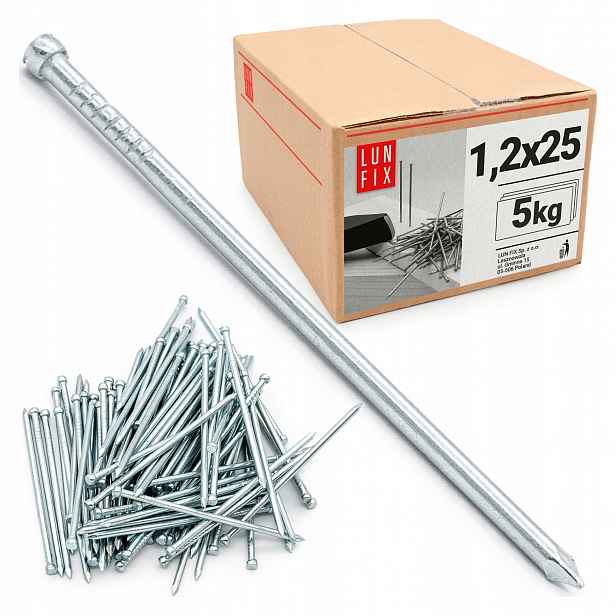 Truhlářské hřebíky 25 mm boazerové nábytkové 1,2x25 pozink 5 kg ~22700ks