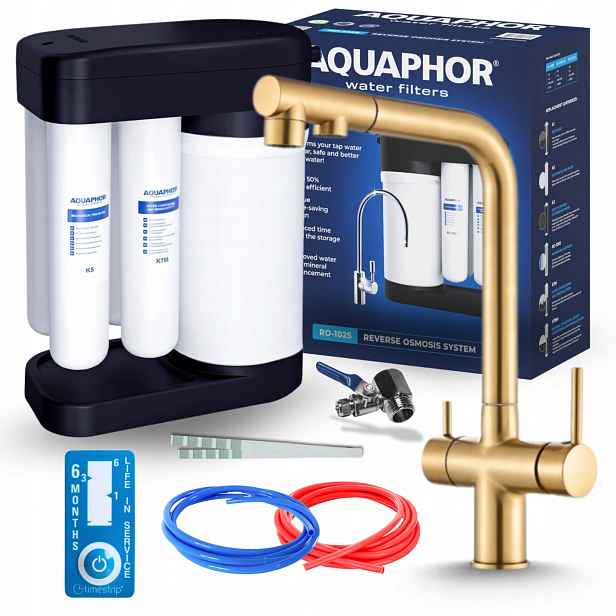 Kran Do Dřezu Kartáčované Zlato S Filtrem Na Vodu Pod Dřez Aquaphor