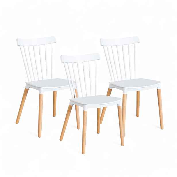 Set 3x Skandinávské jídelní židle Ažurové Bílé Levné židle
