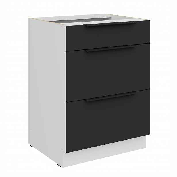 Spodní skříňka Aria 60 D 3S BB - Premium Box Barva korpusu: Bílá, Barva dvířek: BL - Black AFM
