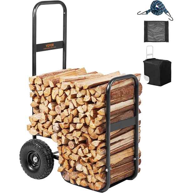 Vozík Na Palivové Dřevo 113 Kg, Nosnost, Ocelový, Černý