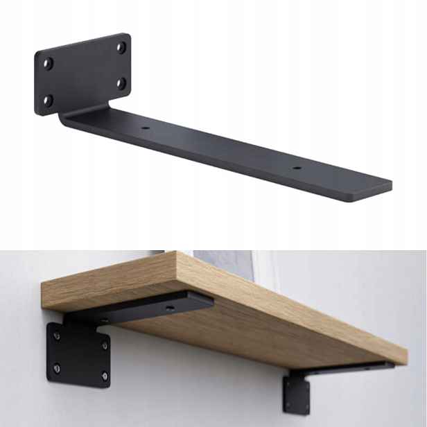 Konzole Na Polici Podpěra Pod Polici Loft Černý Držák Na Polici L-250 mm Pevný