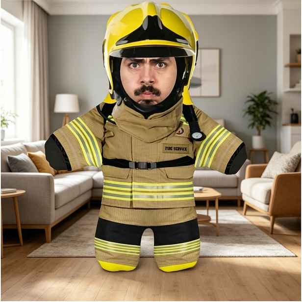 TEMU Personalizovaný polštář s fotkou obličeje a designem hasiče, unikátní a vtipný, ideální pro narozeniny, Valentýna, Halloween, Vánoce, Silvestr,