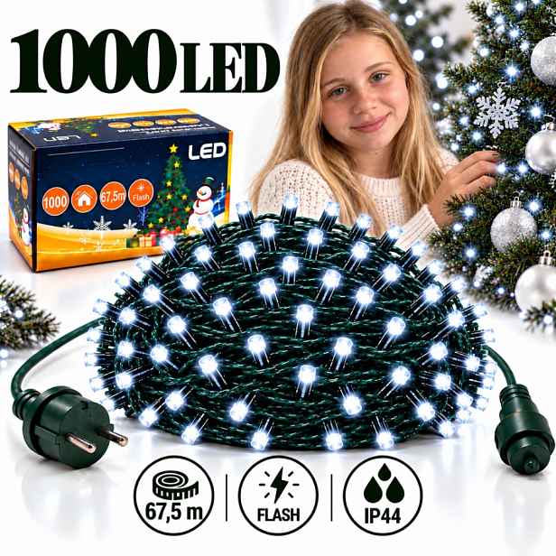 Vánoční Osvětlení Na Stromeček 1000 Led 67,5 M Studená Bílá Venkovní Lampička
