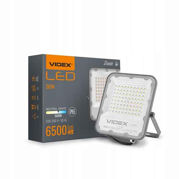 Videx Led reflektor 50W 6500lm 5000K IP65 Šedý hliník