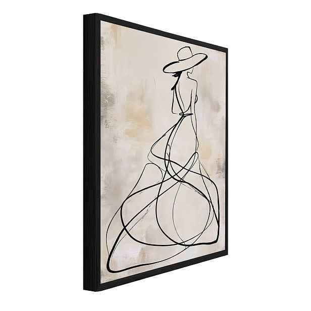 Strukturální Obraz V Černém Rámu Žena Line Art Obývací Pokoj Ložnice 90x60