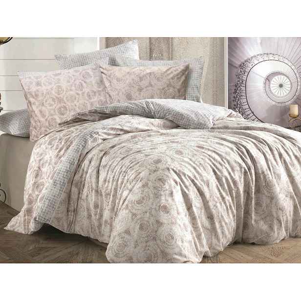 Povlečení 160x200 Octavia Brown béžová šedá kolečka pepitka Cottonlove Exclusi