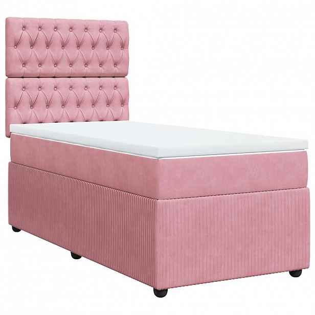 vidaXL Box spring postel s matrací růžová 80 x 200 cm samet