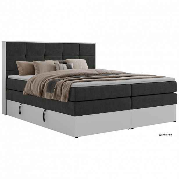MKS POSTEL BOXSPRING ALVIT KING 200/200 - Tmavě šedá Strukturovaná látka - Topper Visco - H3