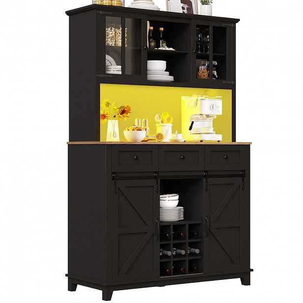 Redom BUFFET 105/38,4/180 cm s LED osvětlením, APP ovládáním, nastavitelnými policemi a posuvnými dveřmi, Černá