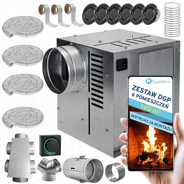 Krbová Turbína Krbový ventilátor Set Dgp 6 místností 140 m2