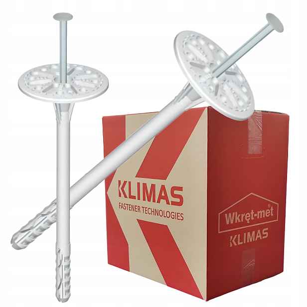 Fasádní hmoždinky, vlnu 10x260 mm, ocelový trn Lgx 100 ks Klimas