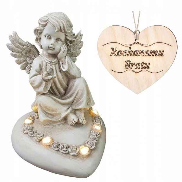 Hřbitovní Svíčka Pro Bratra Anděl strážný Sedící Na Srdci Do Zahrady Na Hrob 18 CM